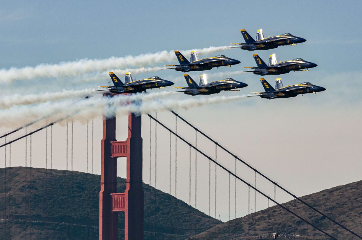 Blue Angels Fly by Golden Gate Bridge